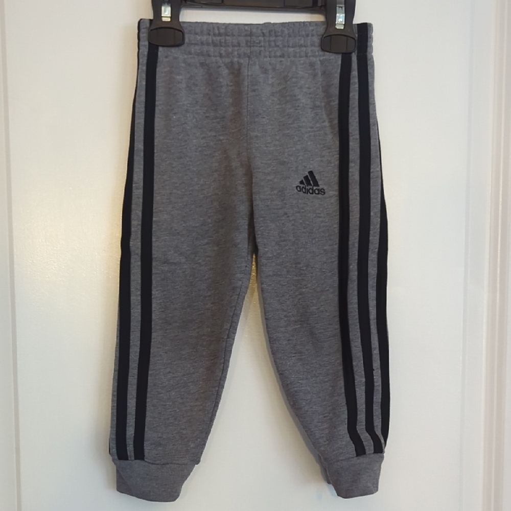 Adidas Kids Gray Joggers with Black Stripes